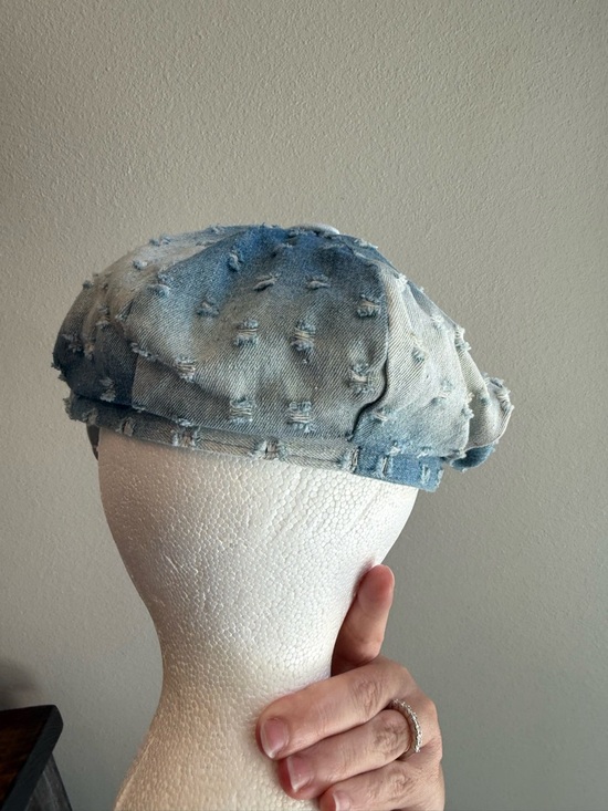 Light Wash Patchwork Denim Newsboy Cap Distressed Boho Y2K Cottagecore Hat - Picture 4 of 6